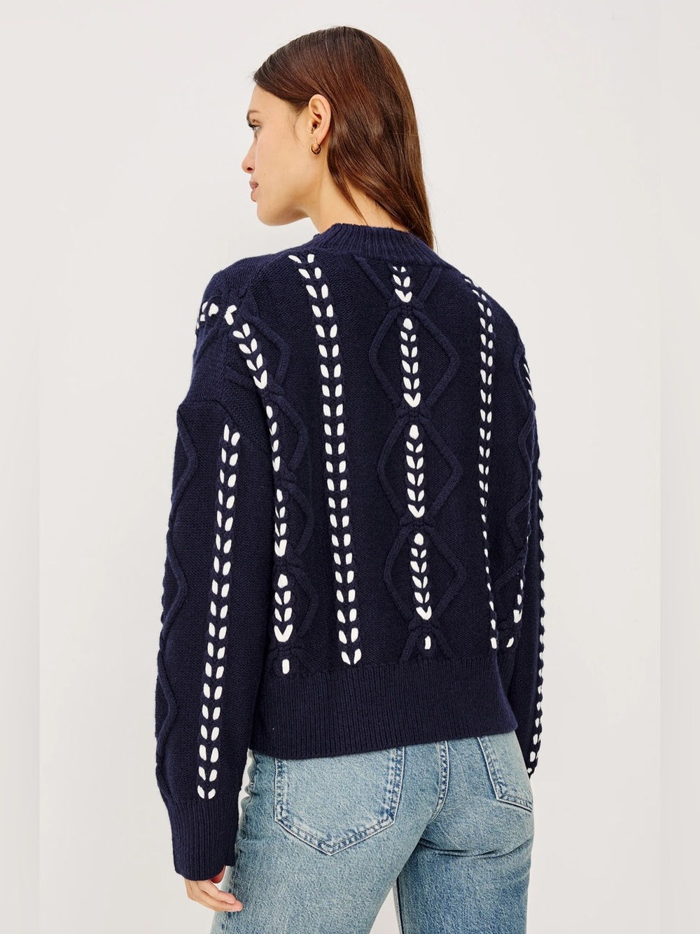 Rails Tori Midnight Navy Ribbon Stitch Boxy Fit Sweater Size Medium Cotton-Wool - Picture 8 of 8
